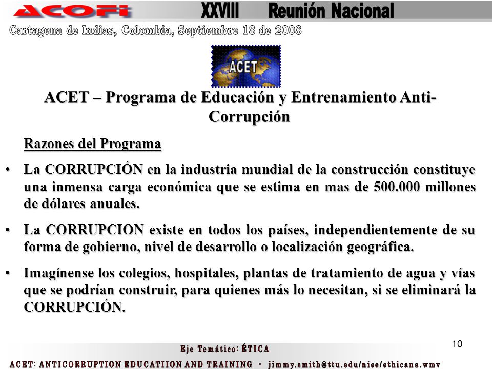 ACET – Programa de Educación y Entrenamiento Anti- Corrupción