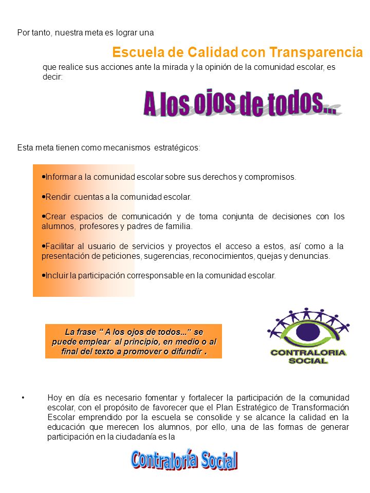 A los ojos de todos... Escuela de Calidad con Transparencia