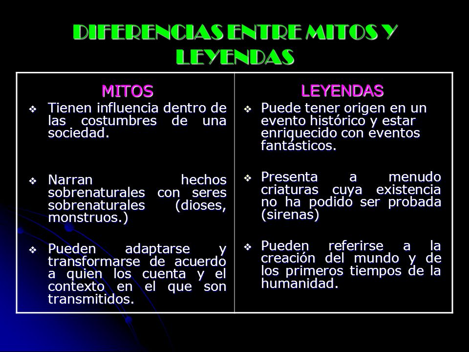 DIFERENCIAS ENTRE MITOS Y LEYENDAS
