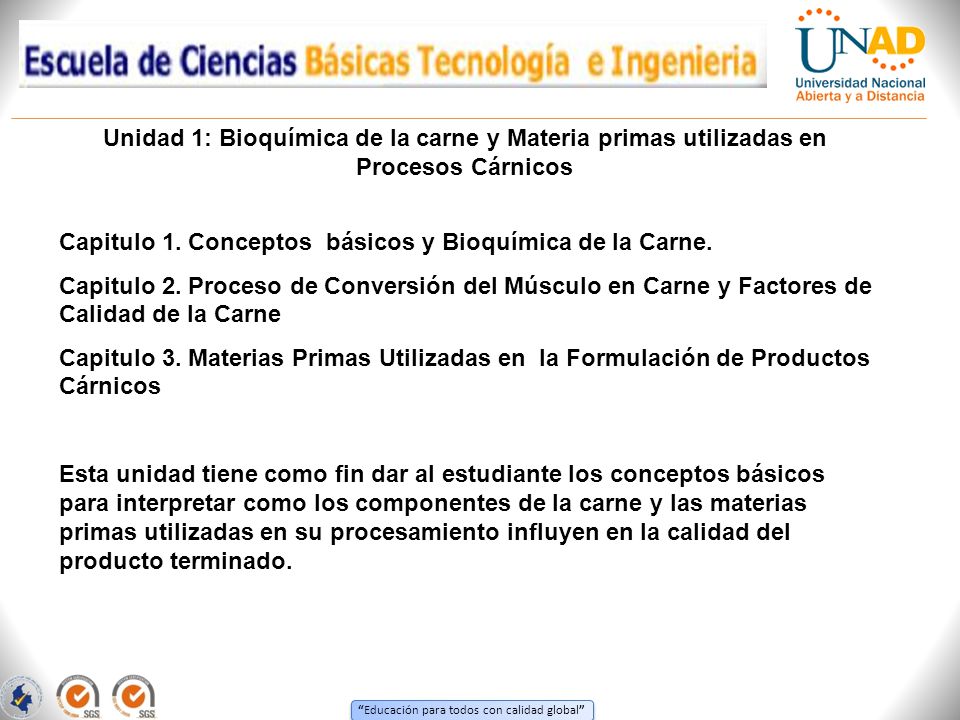 Unidad 1: Bioquímica de la carne y Materia primas utilizadas en Procesos Cárnicos