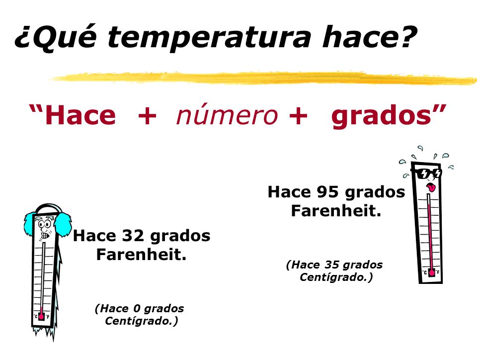 ¿Qué temperatura hace Hace + número grados Hace 95 grados