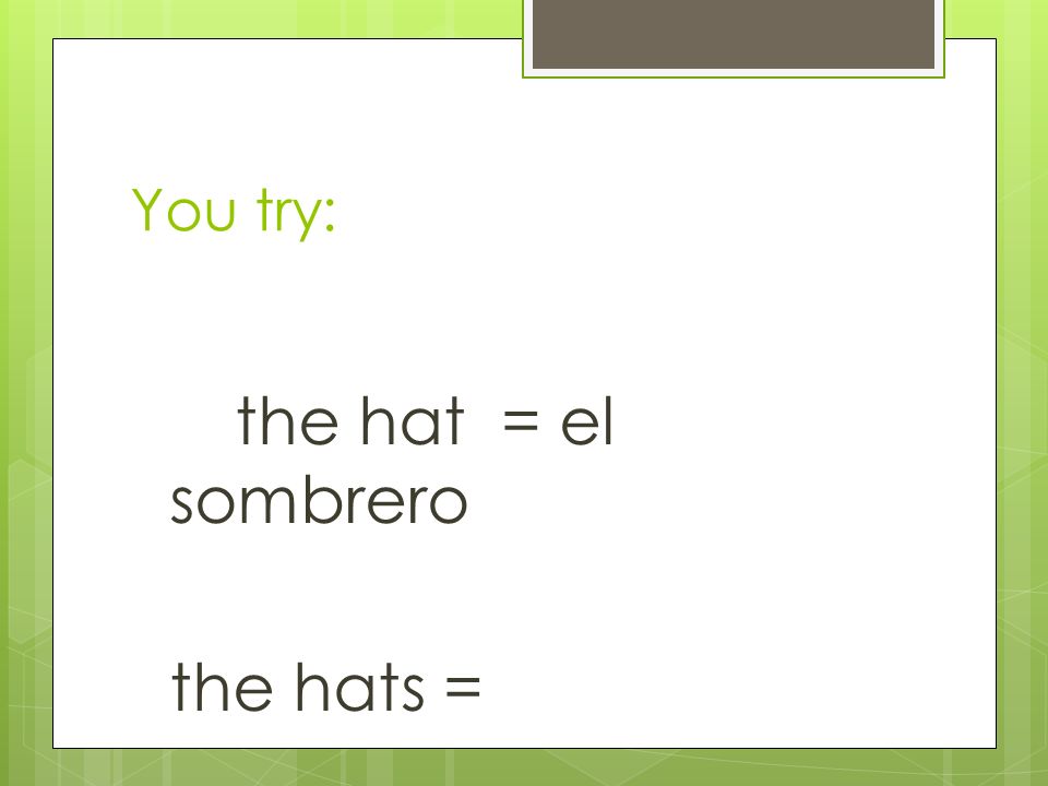 the hat = el sombrero the hats = _______________