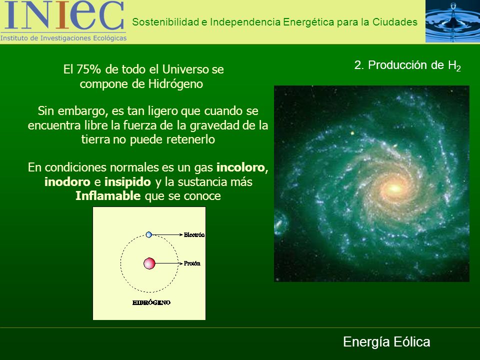 Energía Eólica 2. Producción de H2 El 75% de todo el Universo se