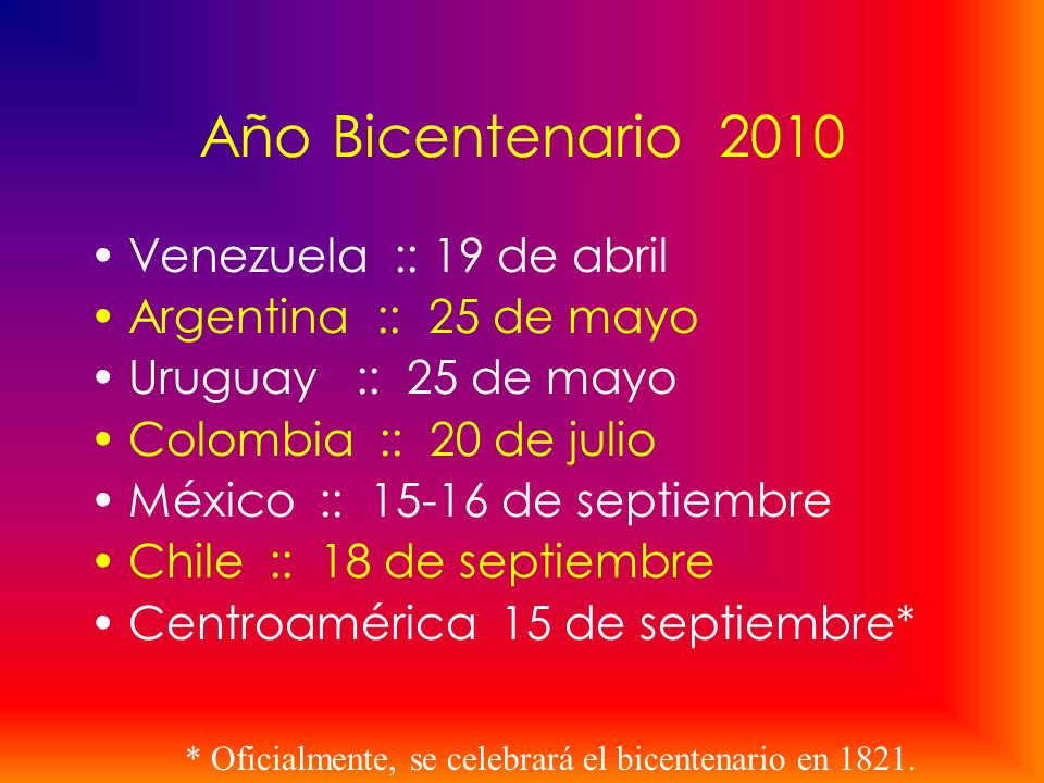 Año Bicentenario 2010 Venezuela :: 19 de abril Argentina :: 25 de mayo