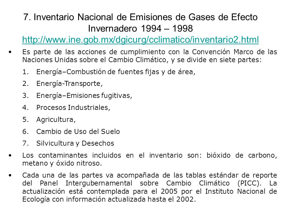 7. Inventario Nacional de Emisiones de Gases de Efecto Invernadero 1994 –