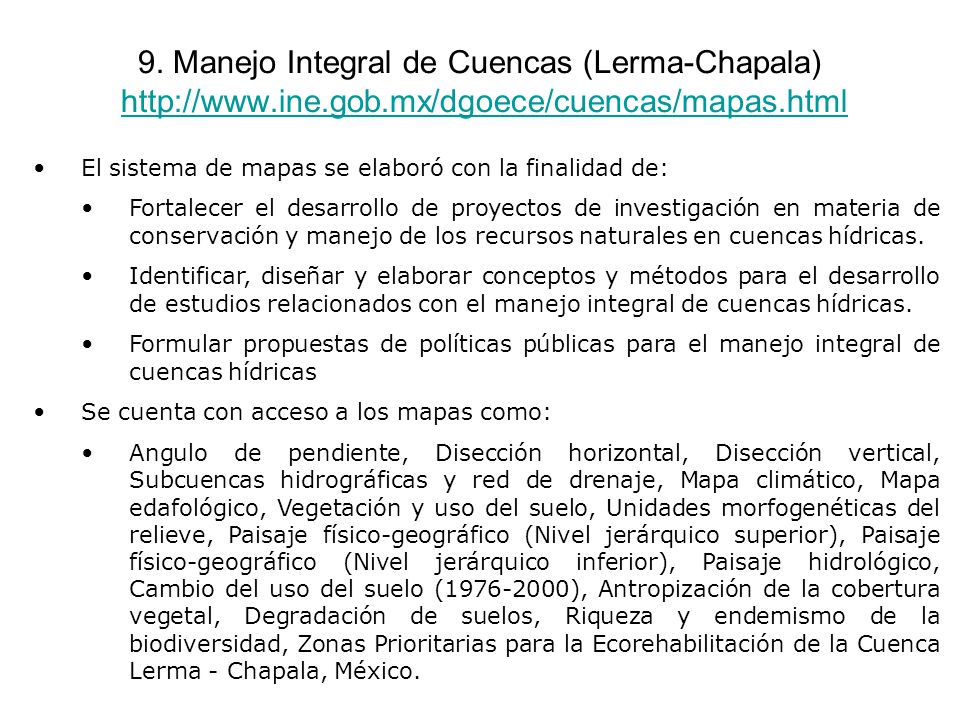 9. Manejo Integral de Cuencas (Lerma-Chapala)   ine. gob