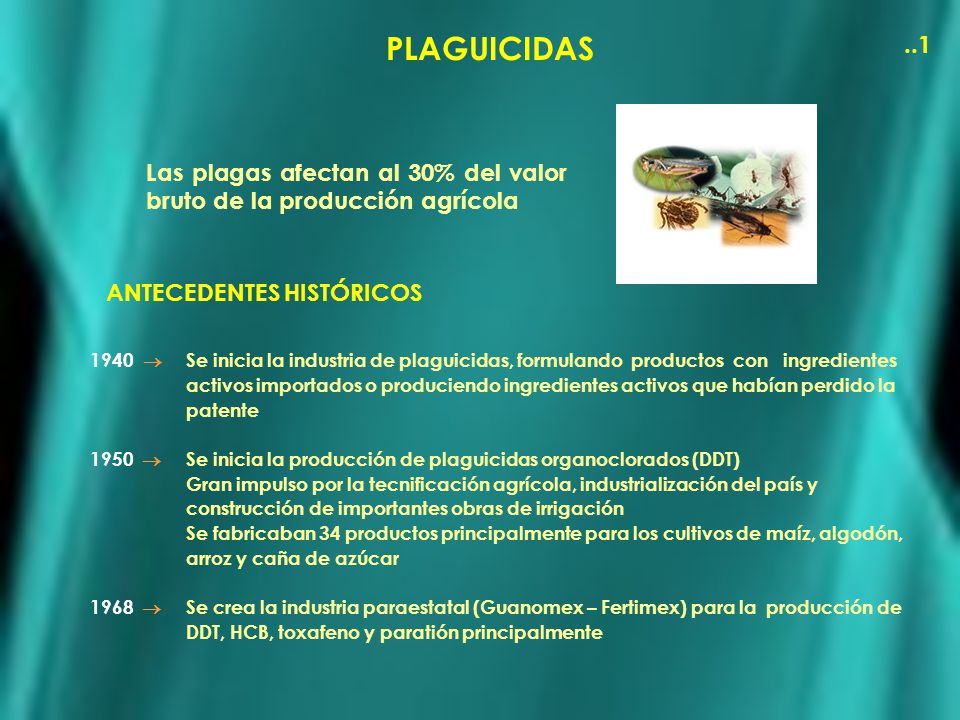 PLAGUICIDAS Las plagas afectan al 30% del valor bruto de la producción agrícola.