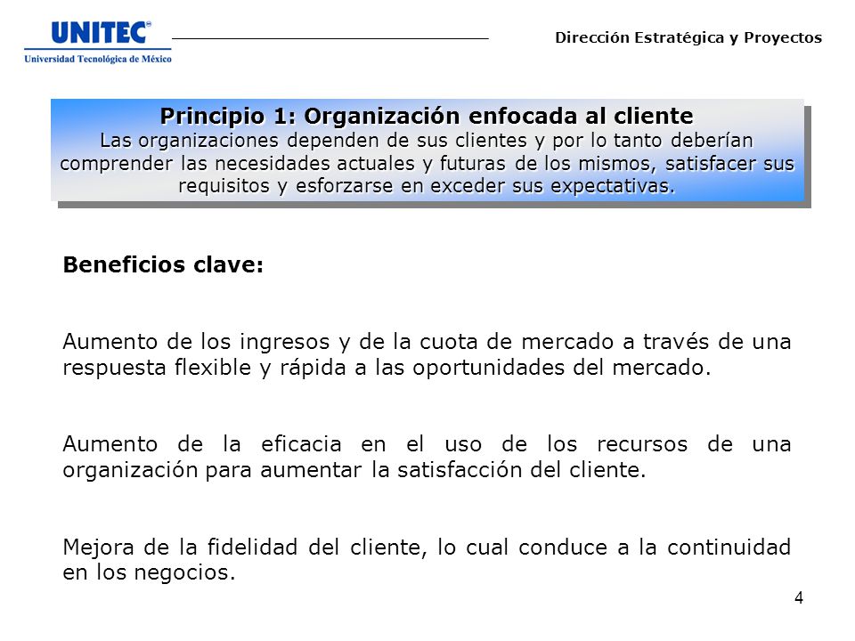 Principio 1: Organización enfocada al cliente