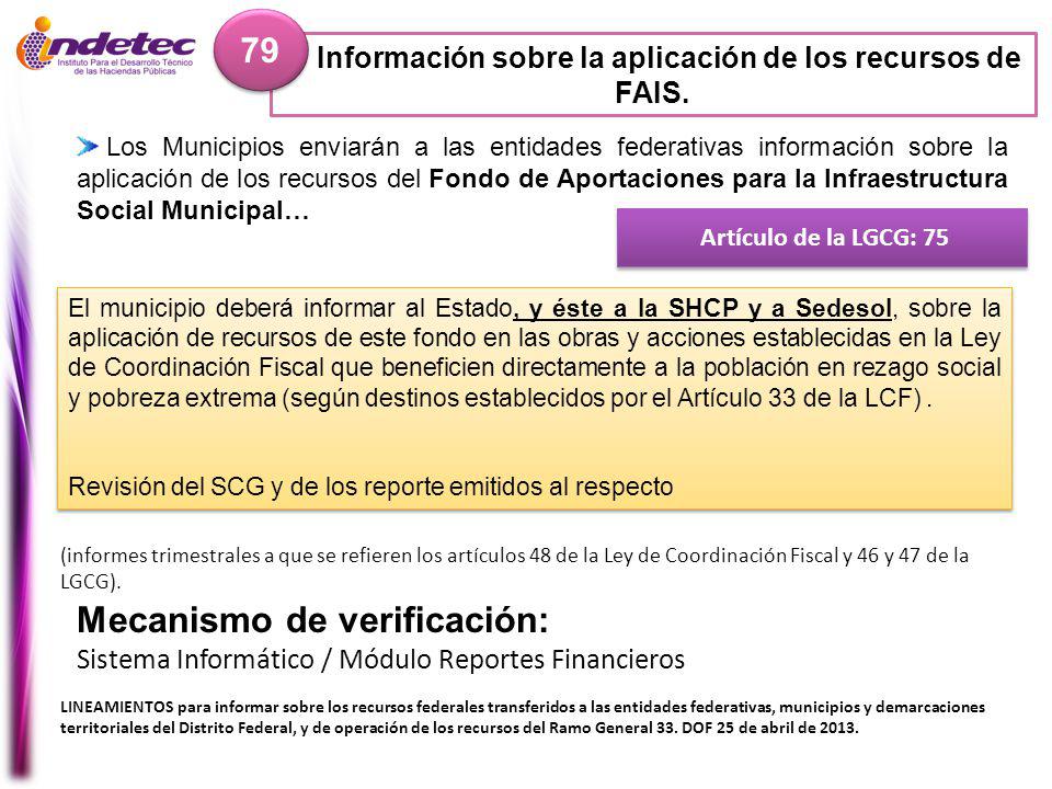 Información sobre la aplicación de los recursos de FAIS.