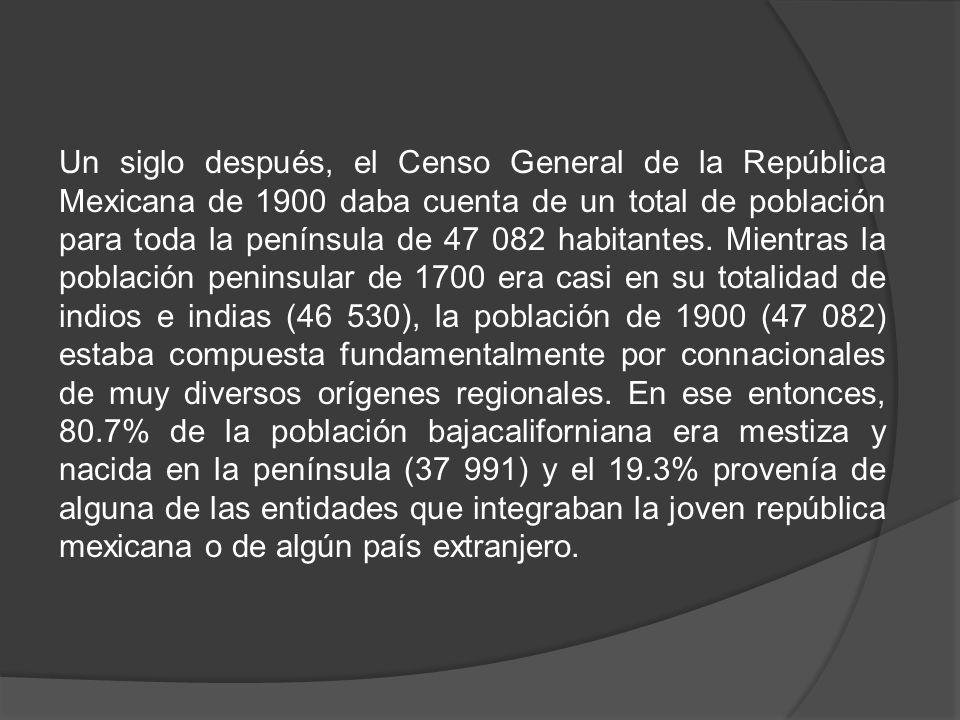 Un siglo después, el Censo General de la República Mexicana de 1900 daba cuenta de un total de población para toda la península de habitantes.