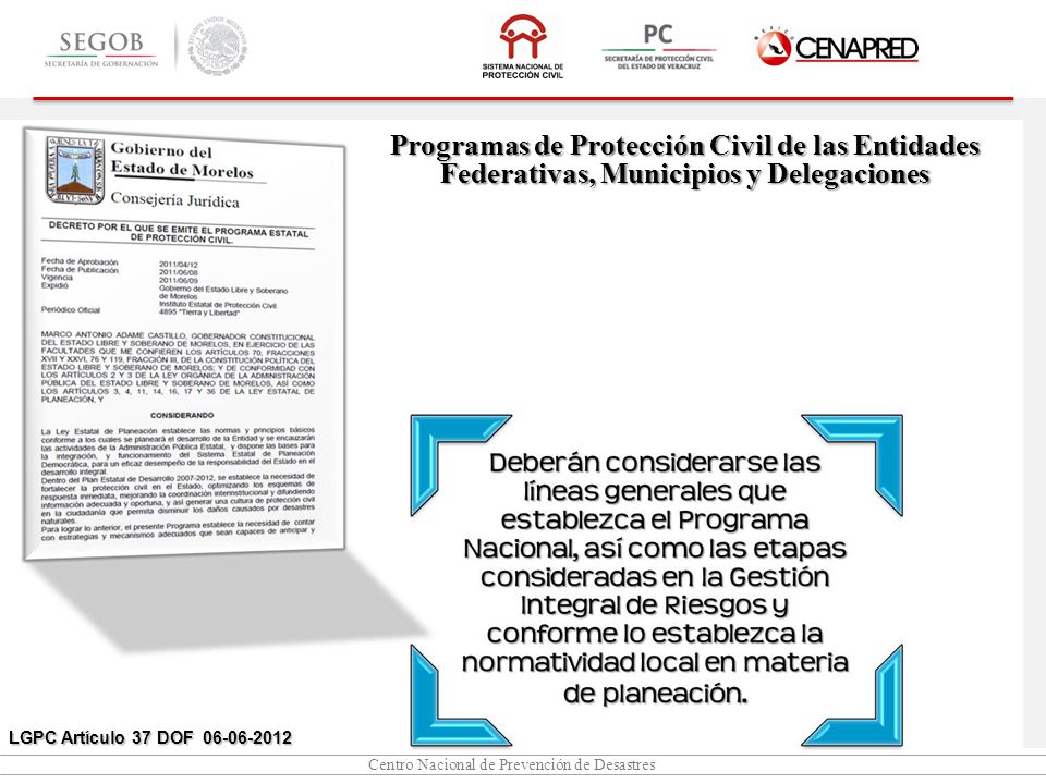Programas de Protección Civil de las Entidades Federativas, Municipios y Delegaciones
