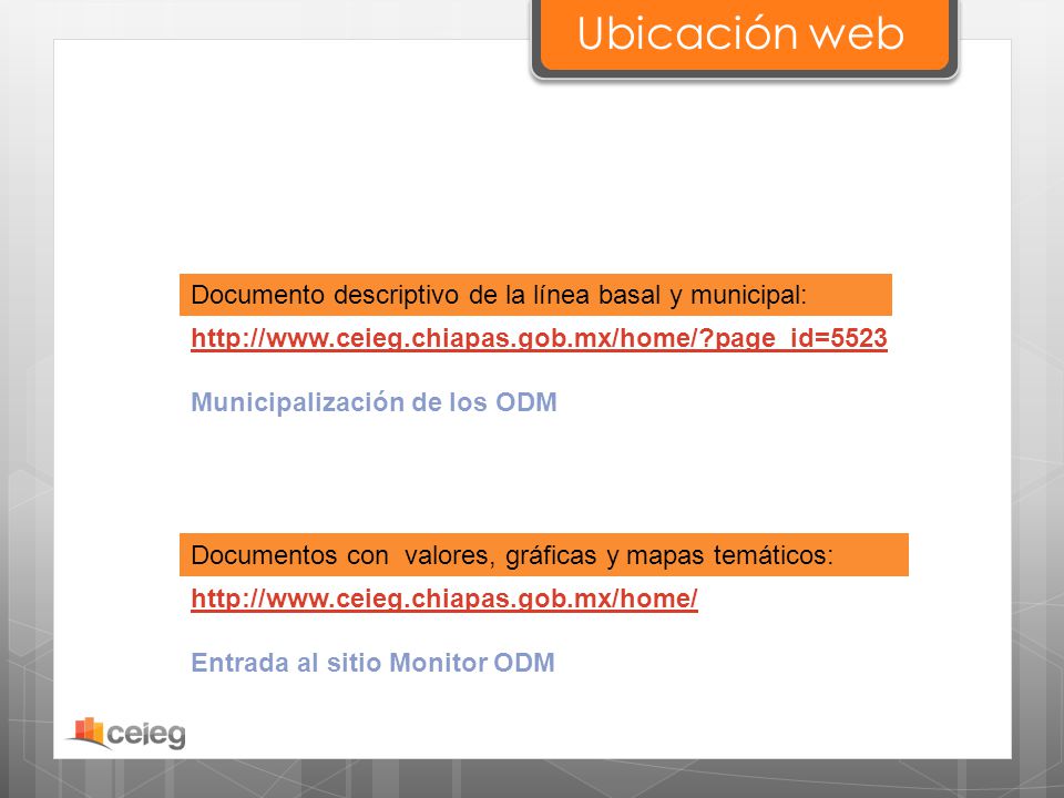 Ubicación web Documento descriptivo de la línea basal y municipal: