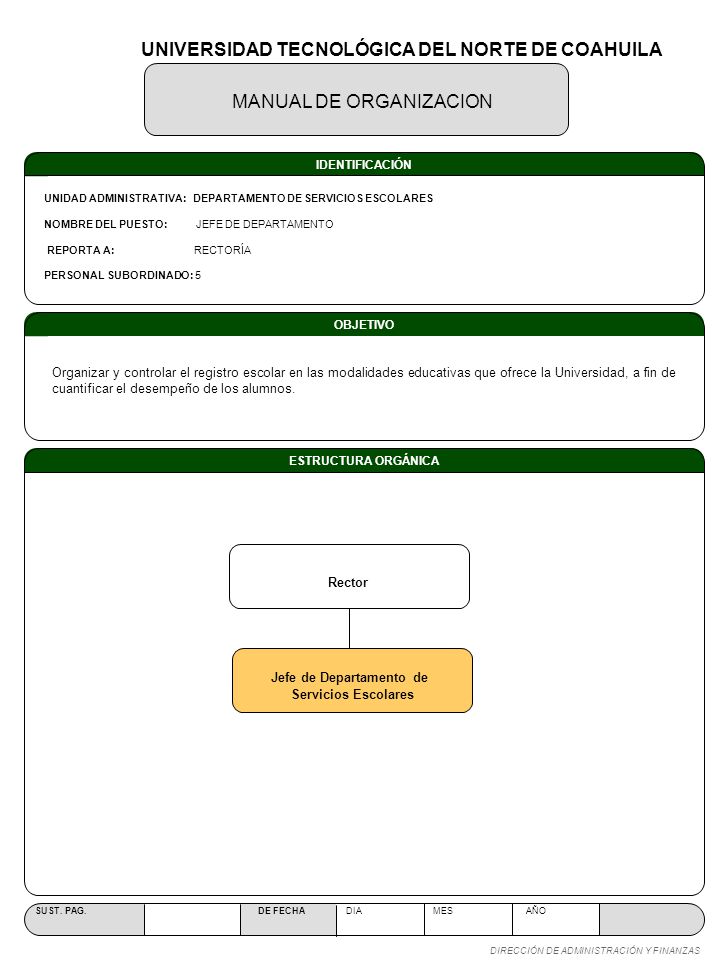 UNIVERSIDAD TECNOLÓGICA DEL NORTE DE COAHUILA Jefe de Departamento de