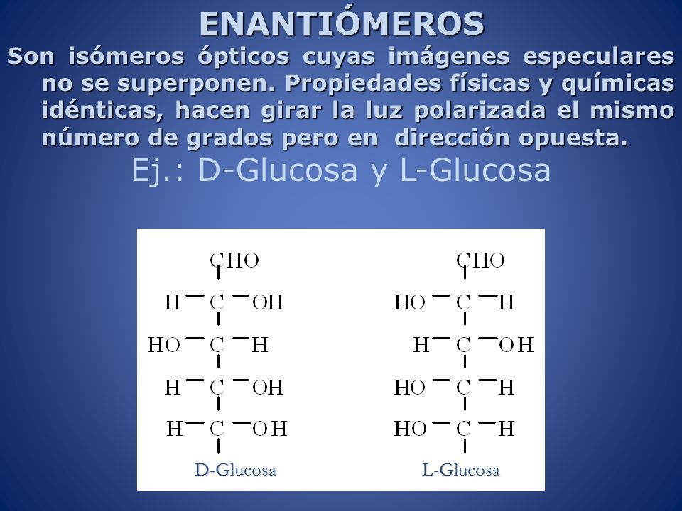 Ej.: D-Glucosa y L-Glucosa