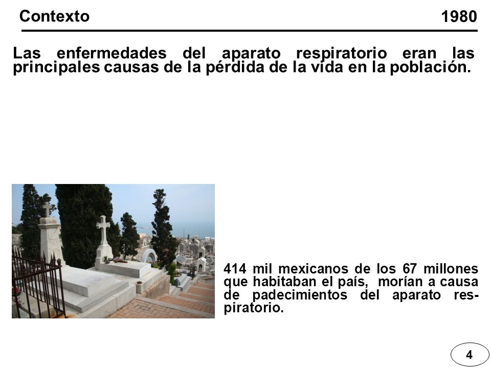Contexto Las enfermedades del aparato respiratorio eran las principales causas de la pérdida de la vida en la población.