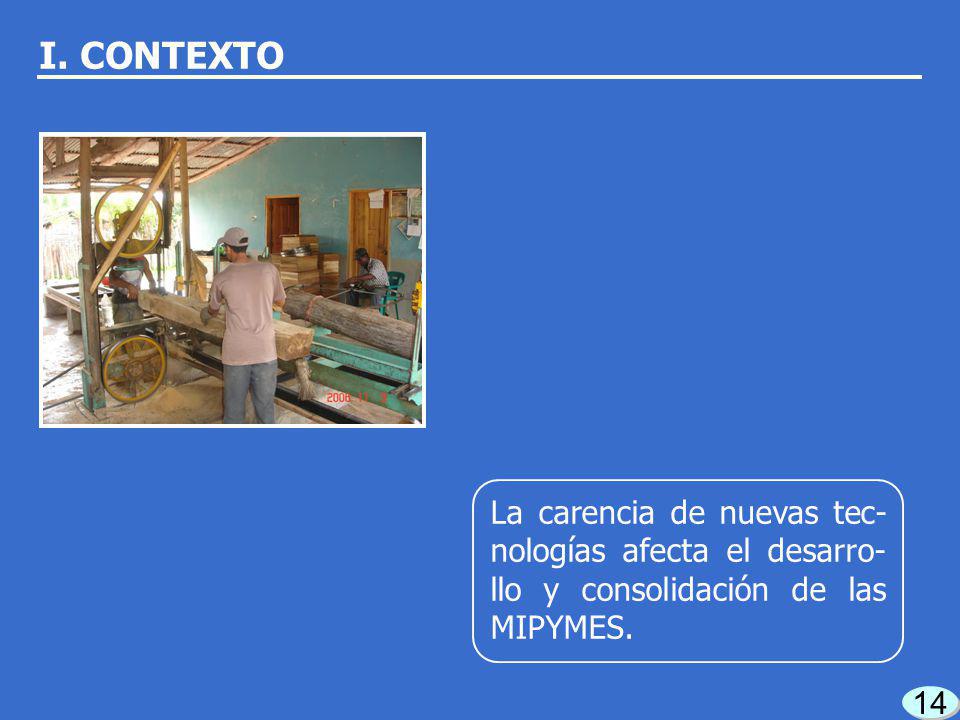 I. CONTEXTO La carencia de nuevas tec-nologías afecta el desarro-llo y consolidación de las MIPYMES.