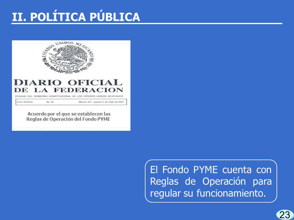 II. POLÍTICA PÚBLICA Acuerdo por el que se establecen las Reglas de Operación del Fondo PYME.