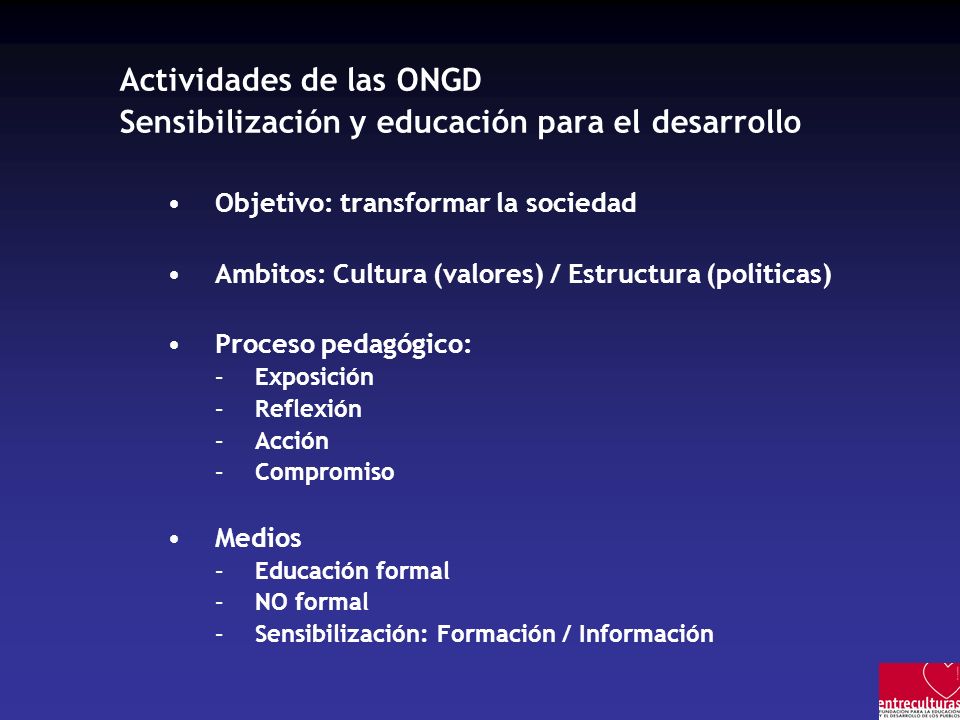 Actividades de las ONGD Sensibilización y educación para el desarrollo