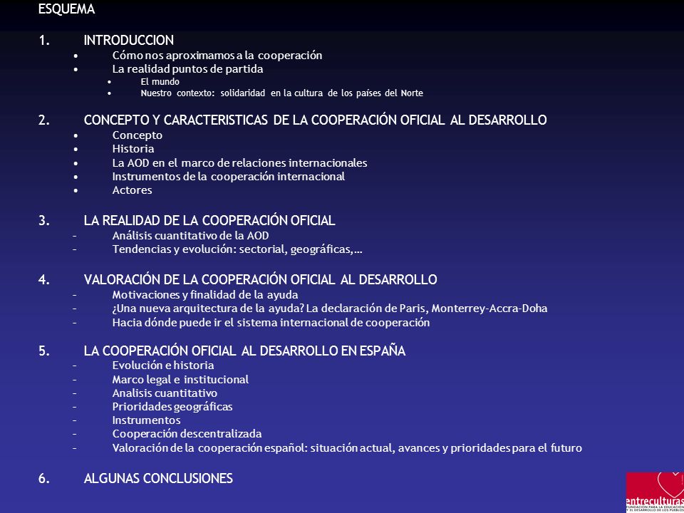 CONCEPTO Y CARACTERISTICAS DE LA COOPERACIÓN OFICIAL AL DESARROLLO