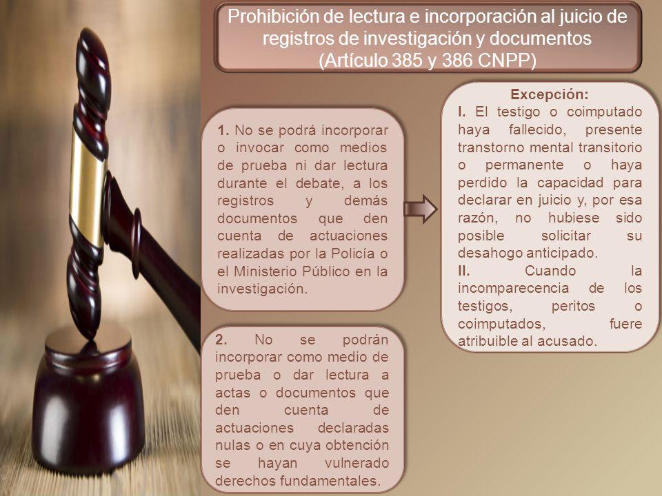 Prohibición de lectura e incorporación al juicio de registros de investigación y documentos