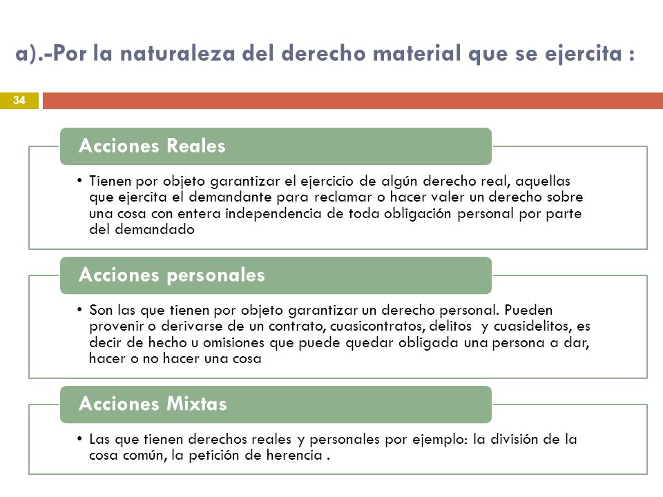 a).-Por la naturaleza del derecho material que se ejercita :