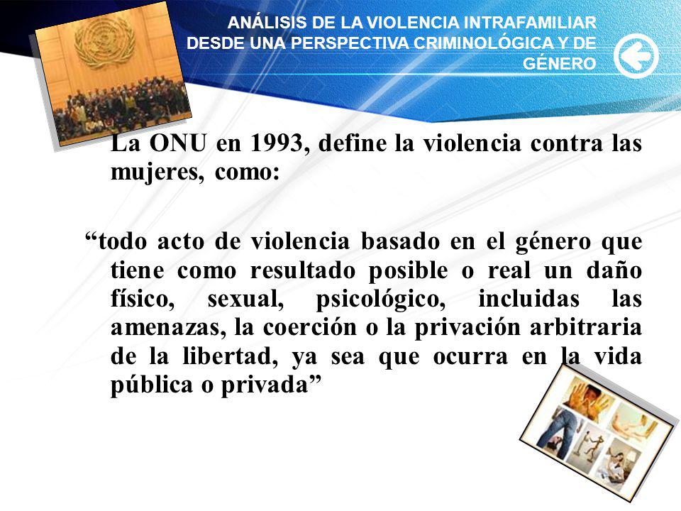 La ONU en 1993, define la violencia contra las mujeres, como: