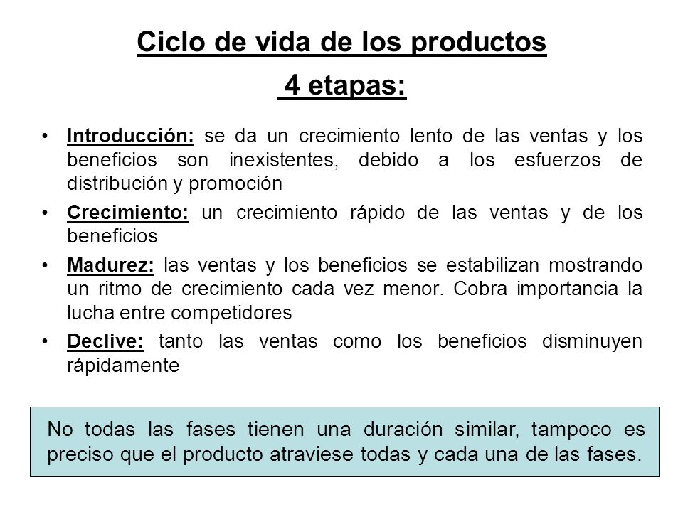 Ciclo de vida de los productos 4 etapas: