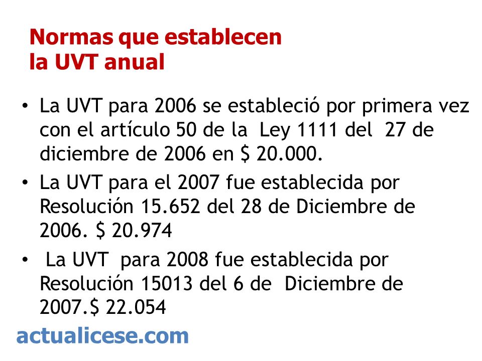 Normas que establecen la UVT anual