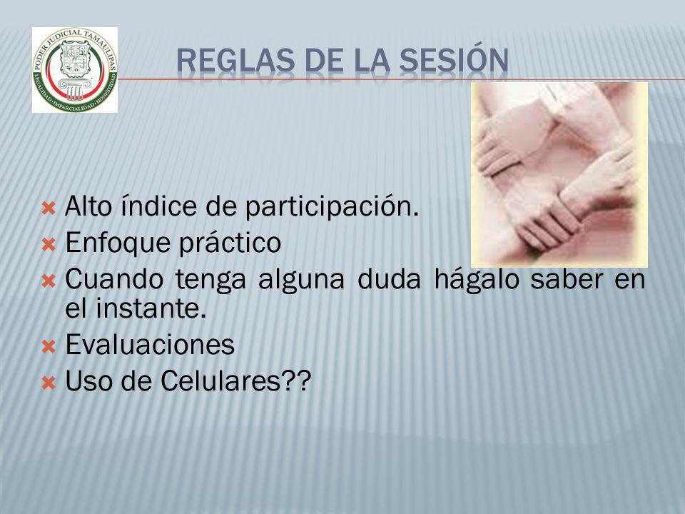 Reglas de la sesión Alto índice de participación. Enfoque práctico
