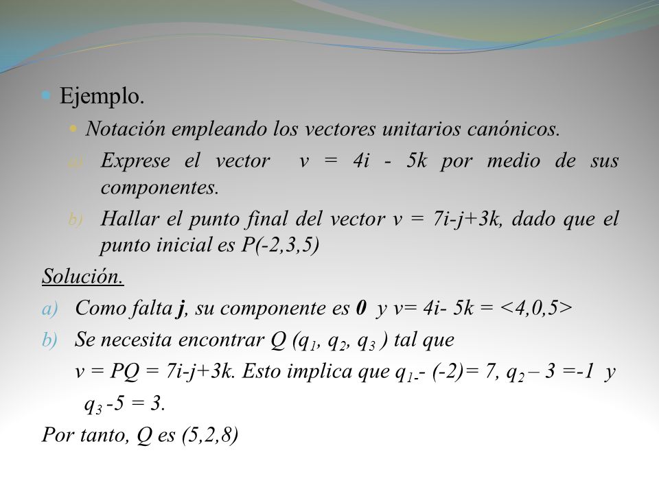 Ejemplo. Notación empleando los vectores unitarios canónicos.