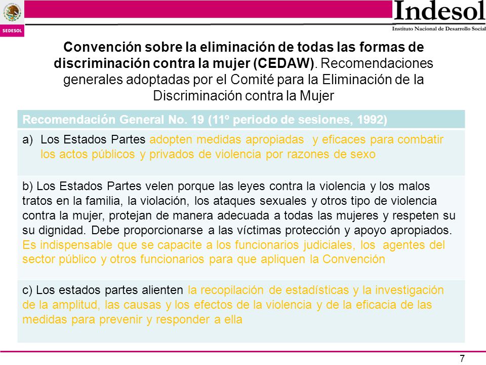 Convención sobre la eliminación de todas las formas de discriminación contra la mujer (CEDAW). Recomendaciones generales adoptadas por el Comité para la Eliminación de la Discriminación contra la Mujer