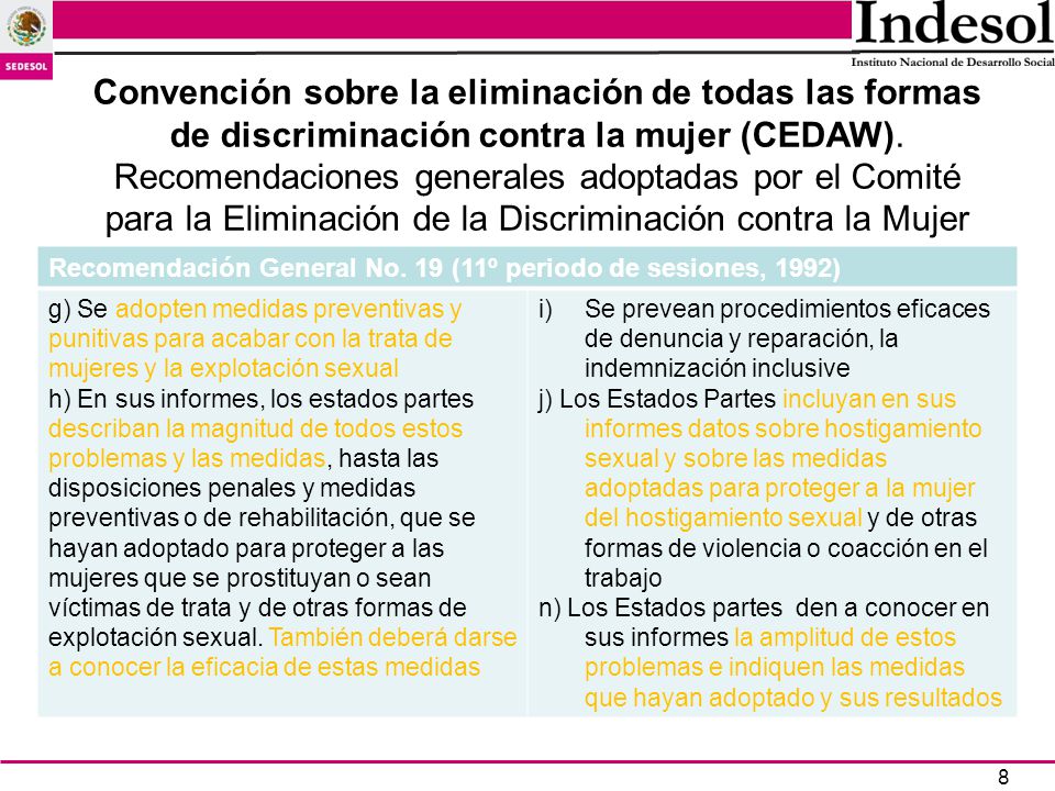 Convención sobre la eliminación de todas las formas de discriminación contra la mujer (CEDAW). Recomendaciones generales adoptadas por el Comité para la Eliminación de la Discriminación contra la Mujer