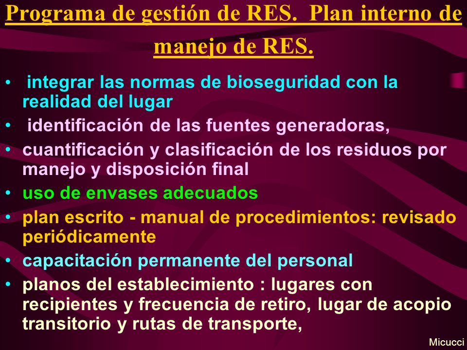 Programa de gestión de RES. Plan interno de manejo de RES.
