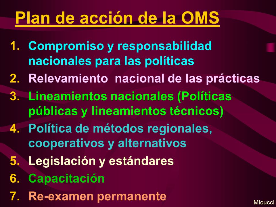 Plan de acción de la OMS Compromiso y responsabilidad nacionales para las políticas. Relevamiento nacional de las prácticas.
