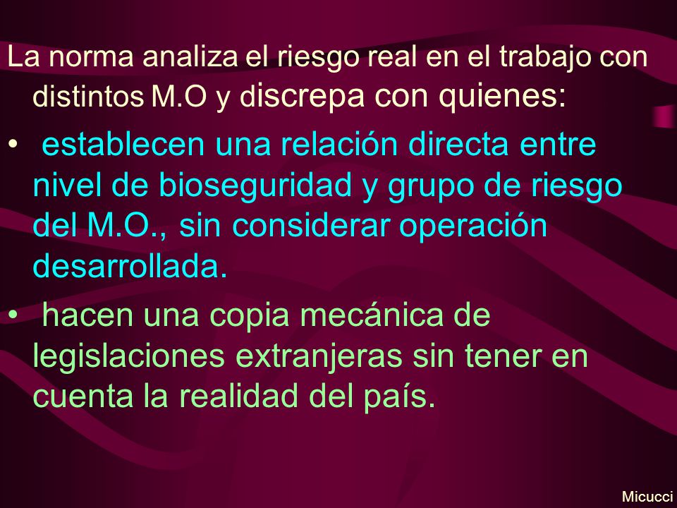 La norma analiza el riesgo real en el trabajo con distintos M