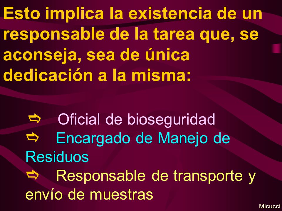 Esto implica la existencia de un responsable de la tarea que, se aconseja, sea de única dedicación a la misma: