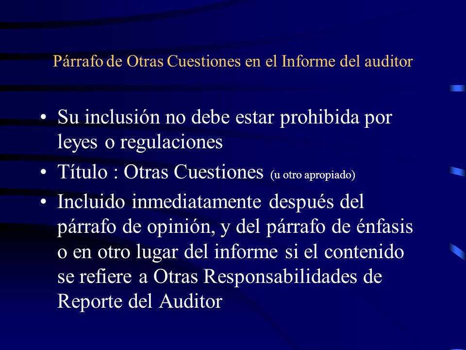 Párrafo de Otras Cuestiones en el Informe del auditor
