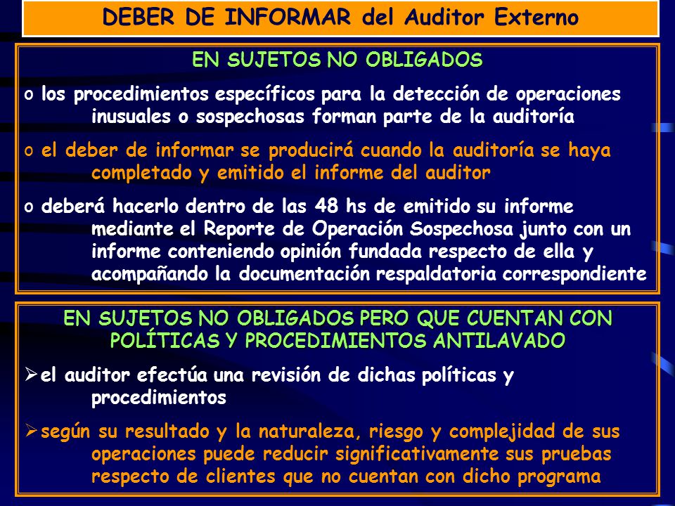 DEBER DE INFORMAR del Auditor Externo EN SUJETOS NO OBLIGADOS