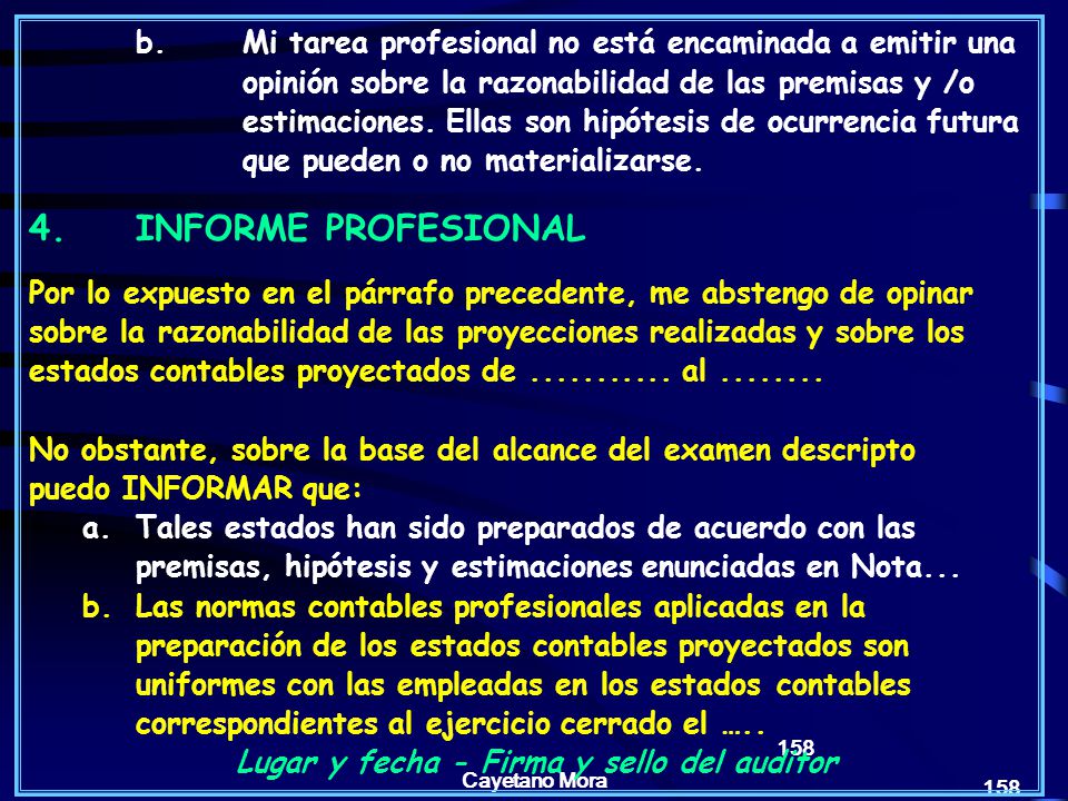 Lugar y fecha - Firma y sello del auditor