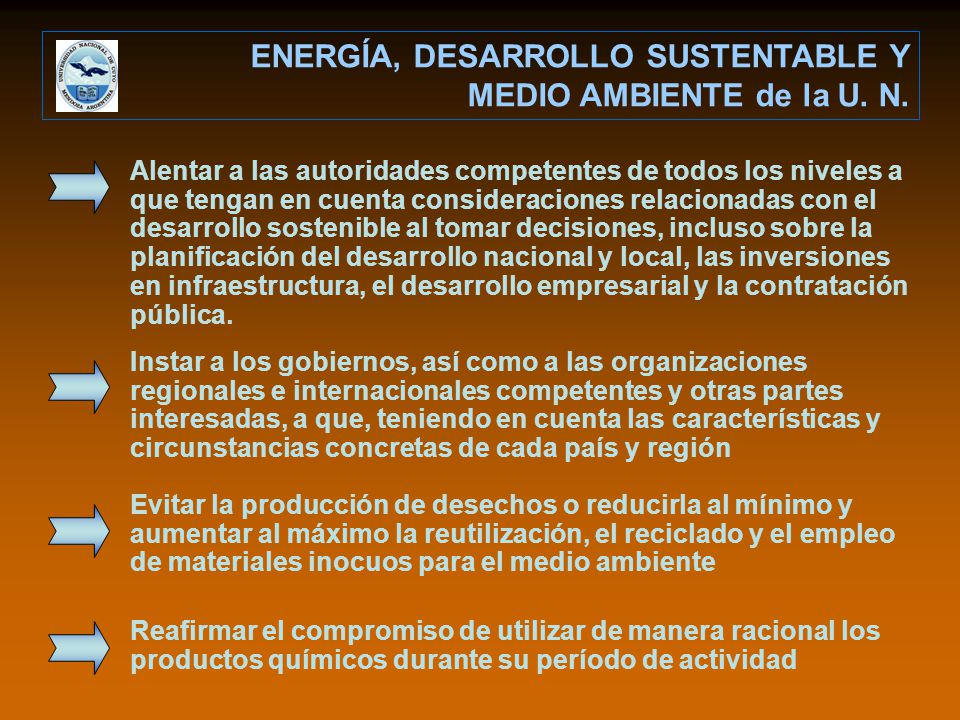 ENERGÍA, DESARROLLO SUSTENTABLE Y MEDIO AMBIENTE de la U. N.