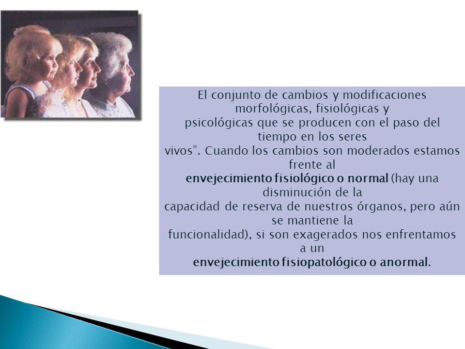 El Envejecimiento El conjunto de cambios y modificaciones morfológicas, fisiológicas y.