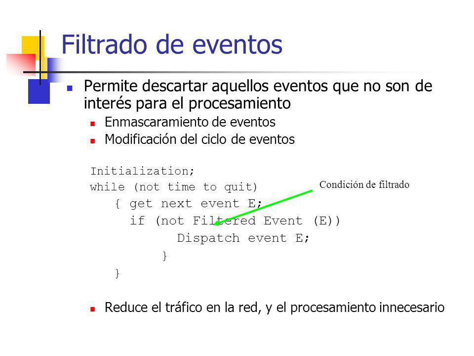 Filtrado de eventos Permite descartar aquellos eventos que no son de interés para el procesamiento.