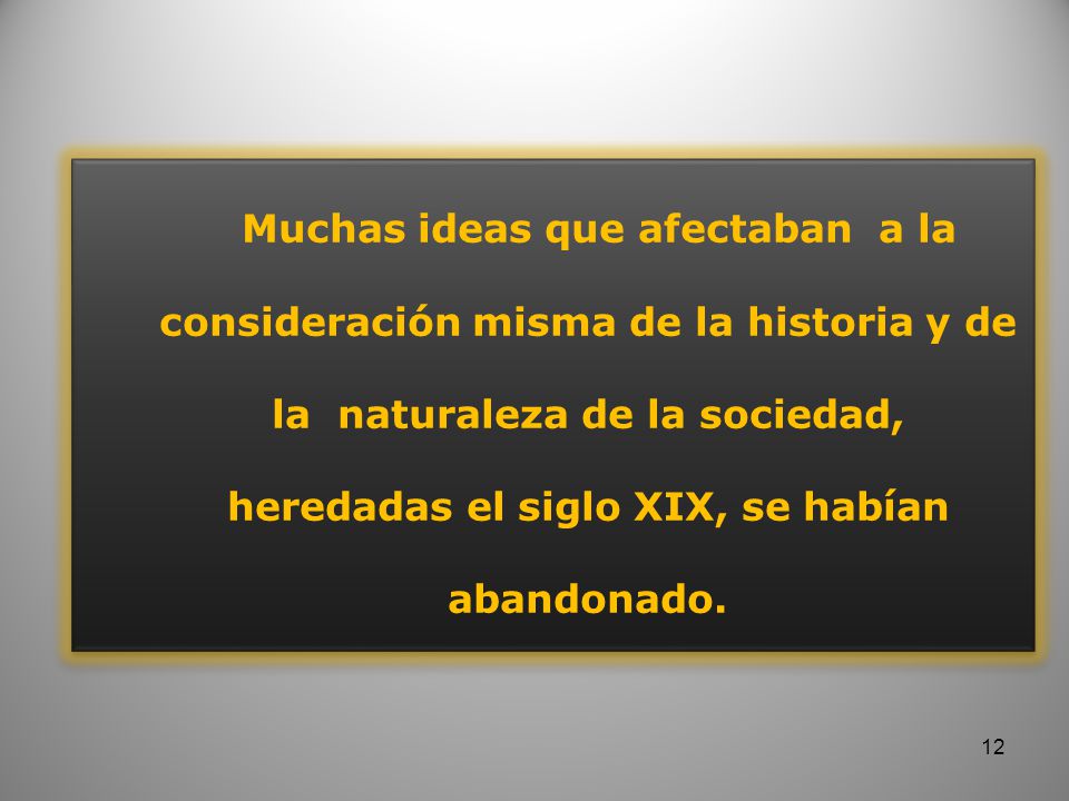 Muchas ideas que afectaban a la consideración misma de la historia y de la naturaleza de la sociedad, heredadas el siglo XIX, se habían abandonado.