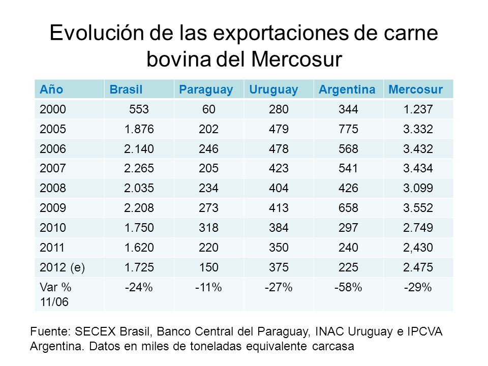 Evolución de las exportaciones de carne bovina del Mercosur