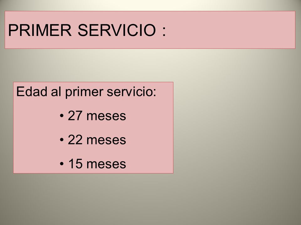 PRIMER SERVICIO : Edad al primer servicio: 27 meses 22 meses 15 meses