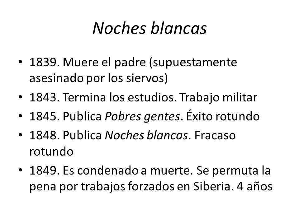Noches blancas Muere el padre (supuestamente asesinado por los siervos) Termina los estudios. Trabajo militar.