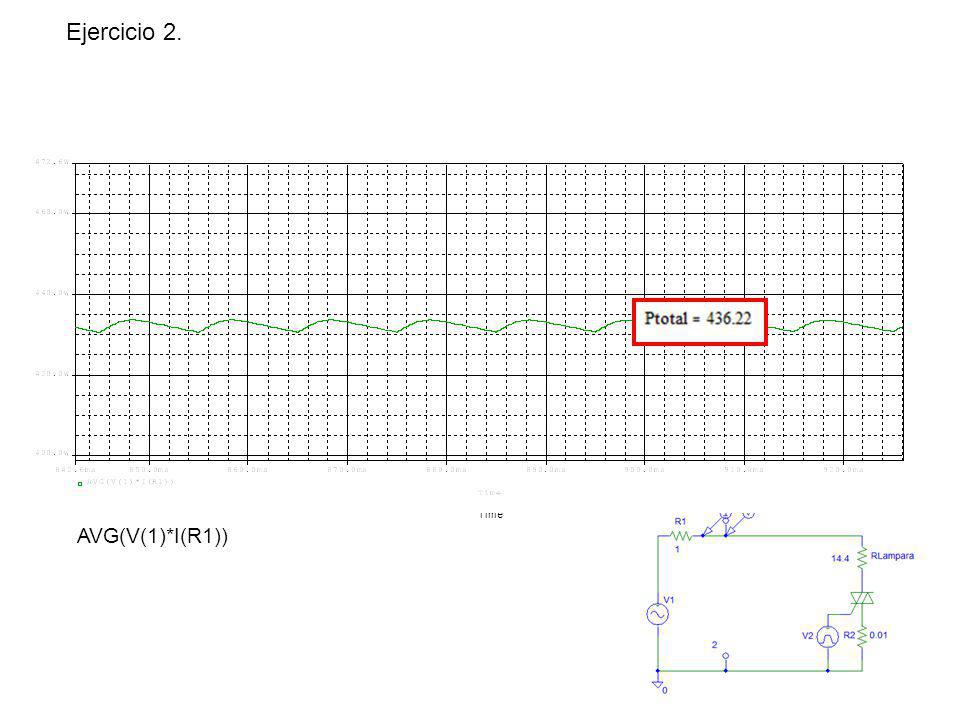 Ejercicio 2. AVG(V(1)*I(R1)) 500W 400W 300W 200W 100W 0W 0s 0.2s 0.4s