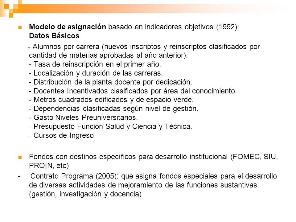 Modelo de asignación basado en indicadores objetivos (1992): Datos Básicos