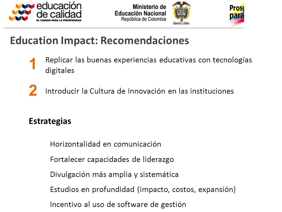 1 2 Education Impact: Recomendaciones Estrategias