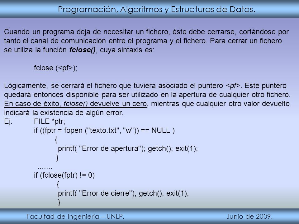 Programación, Algoritmos y Estructuras de Datos.